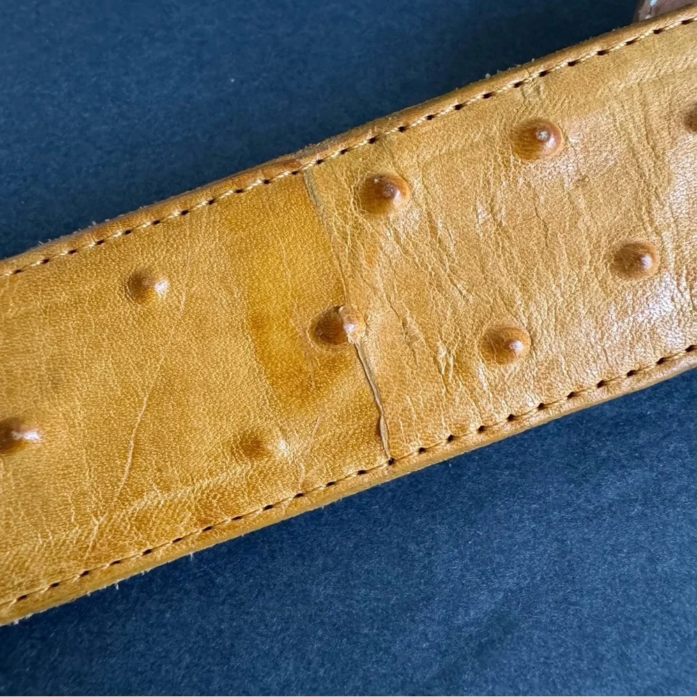 Ostrich Skin Leather Belt Gran Lider Exotic Full Quill Buttercup Western Mens 36